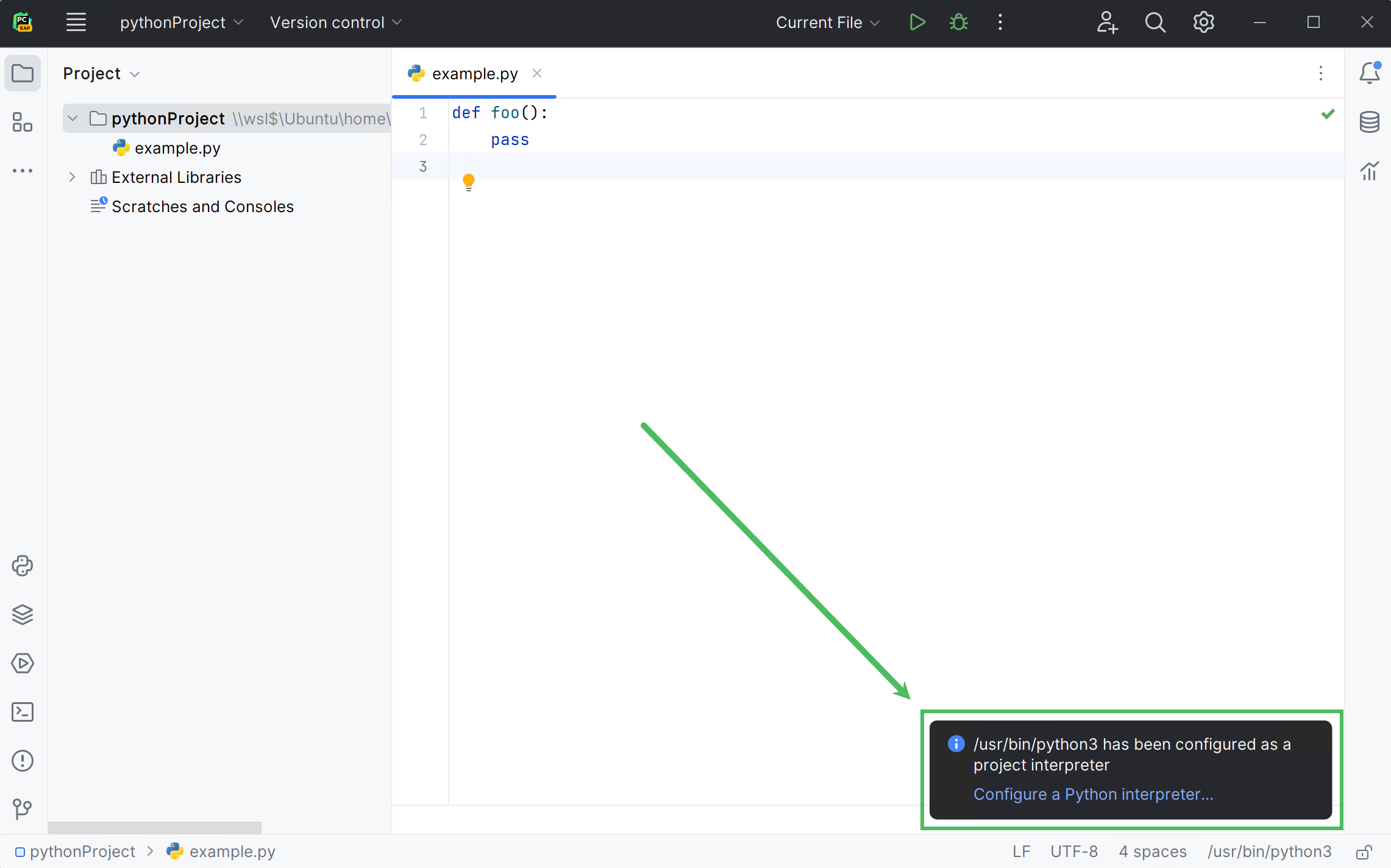 Configured WSL interpreter Configured WSL interpreter