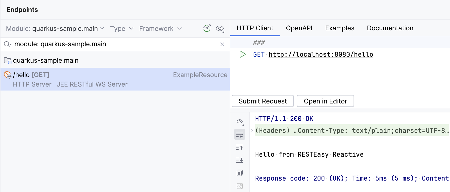 ExampleResource endpoint in the Endpoints tool window ExampleResource endpoint in the Endpoints tool window