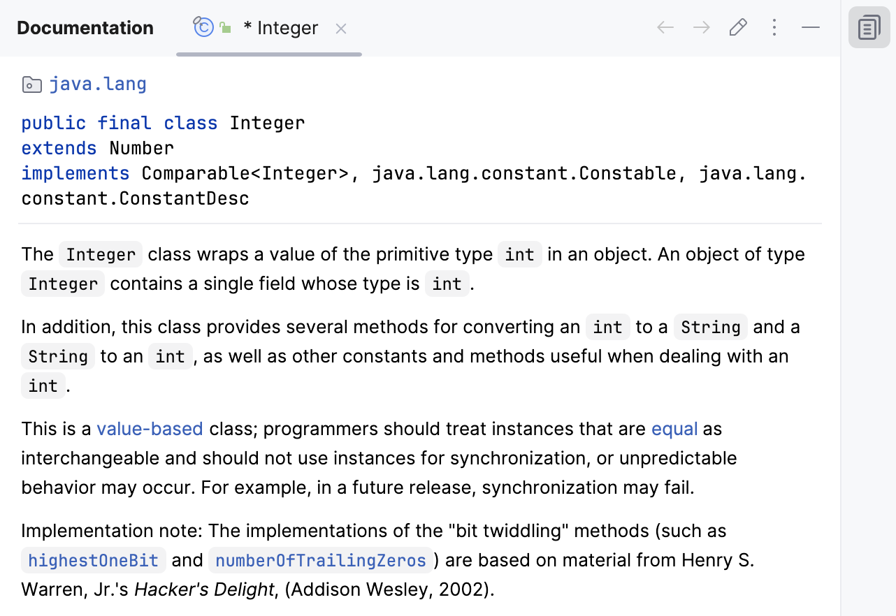 IntelliJ&nbsp;IDEA: Documentation tool window