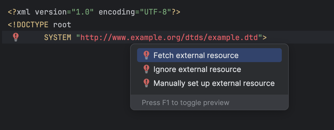 Referencing XML schemas and DTDs | IntelliJ IDEA Documentation