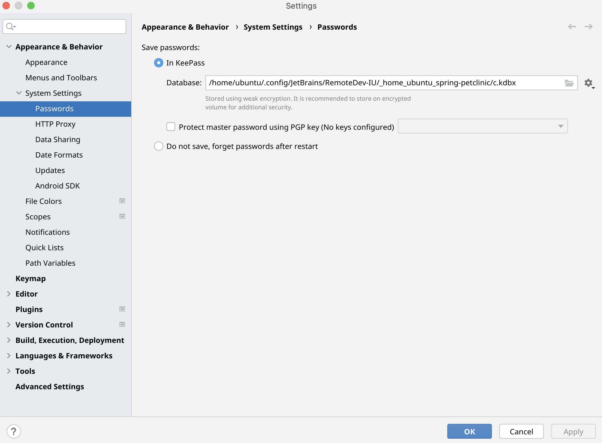 Remote password settings Remote password settings
