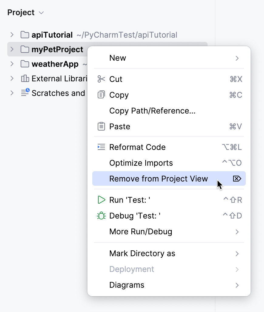 Remove from the project view Remove from the project view