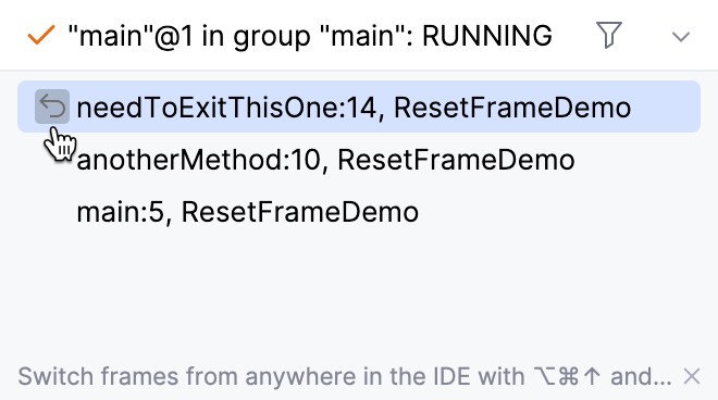Reset frame button in the Threads tab Reset frame button in the Threads tab