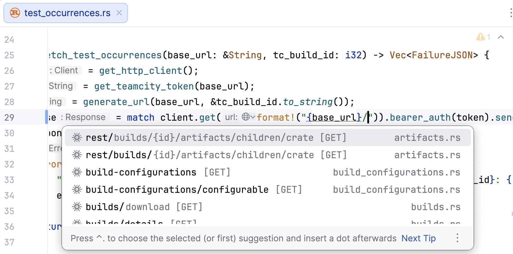Completion for URL paths and query parameters