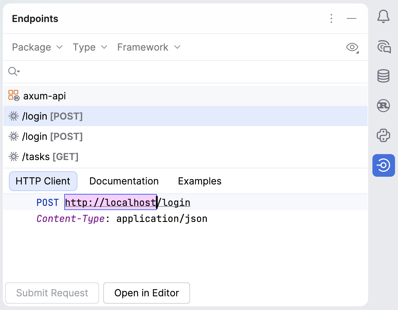 Endpoints tool window: HTTP Client tab
