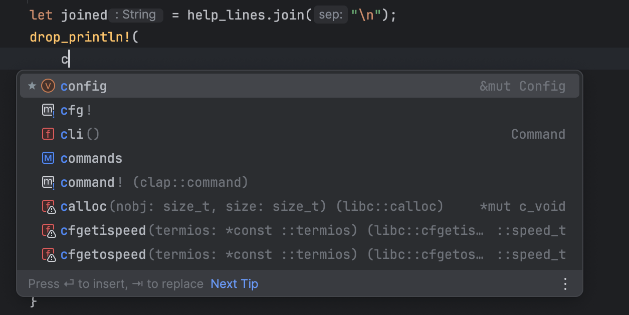 Code completion | RustRover Documentation