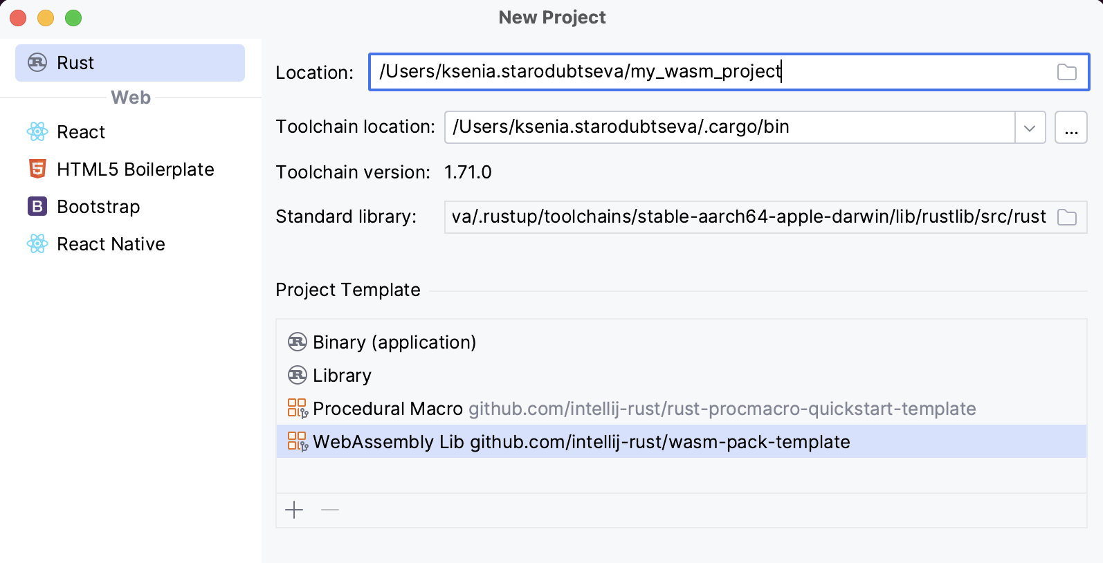 WebAssembly プロジェクトテンプレート