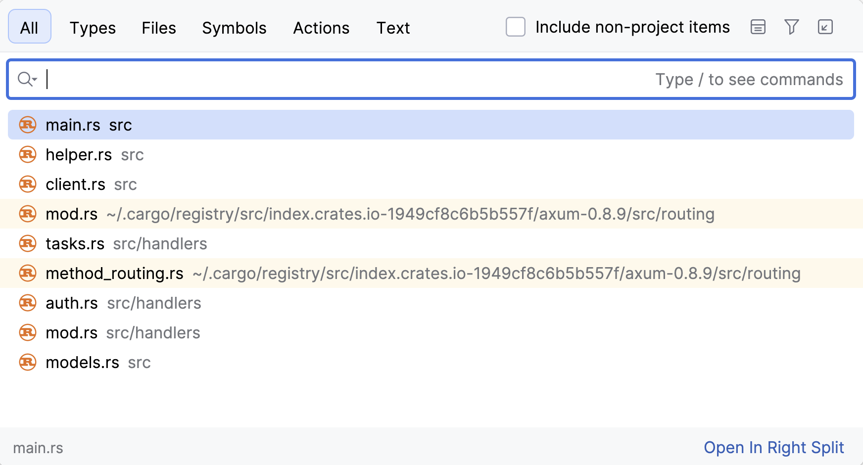 Search Everywhere popup