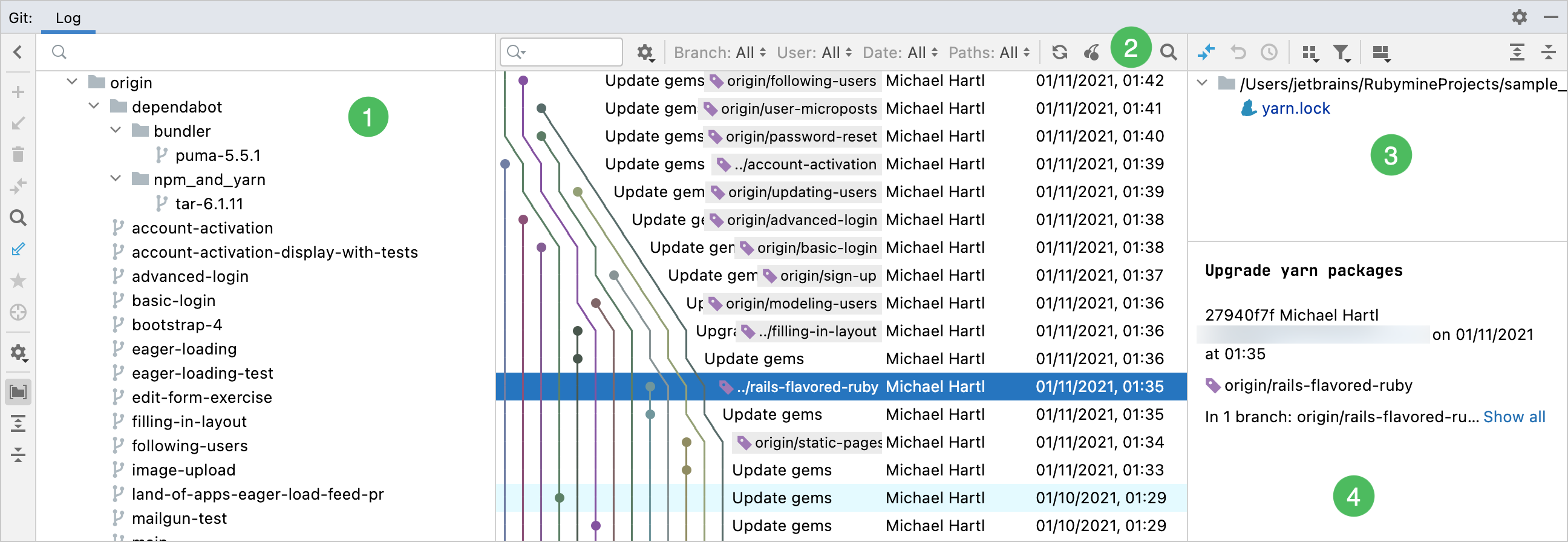 Git ログタブ