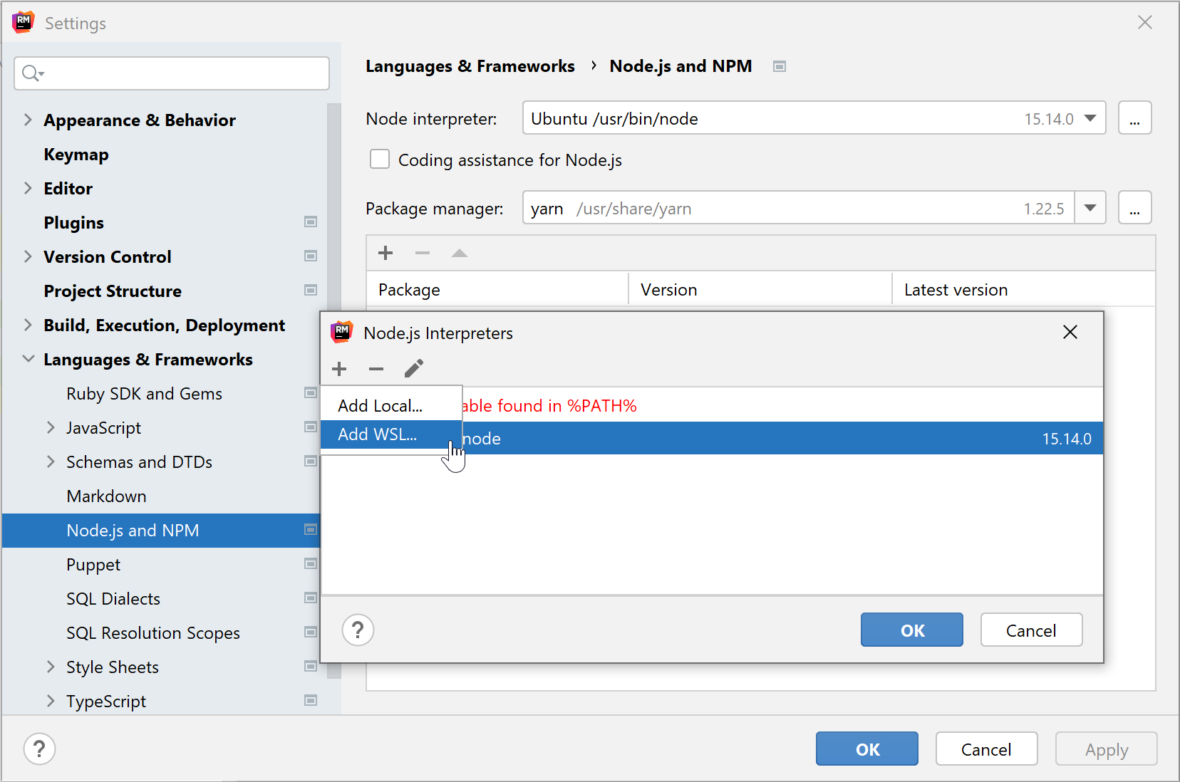 WSL Node.js ランタイムを構成する: WSL を追加する WSL Node.js ランタイムを構成する: WSL を追加する
