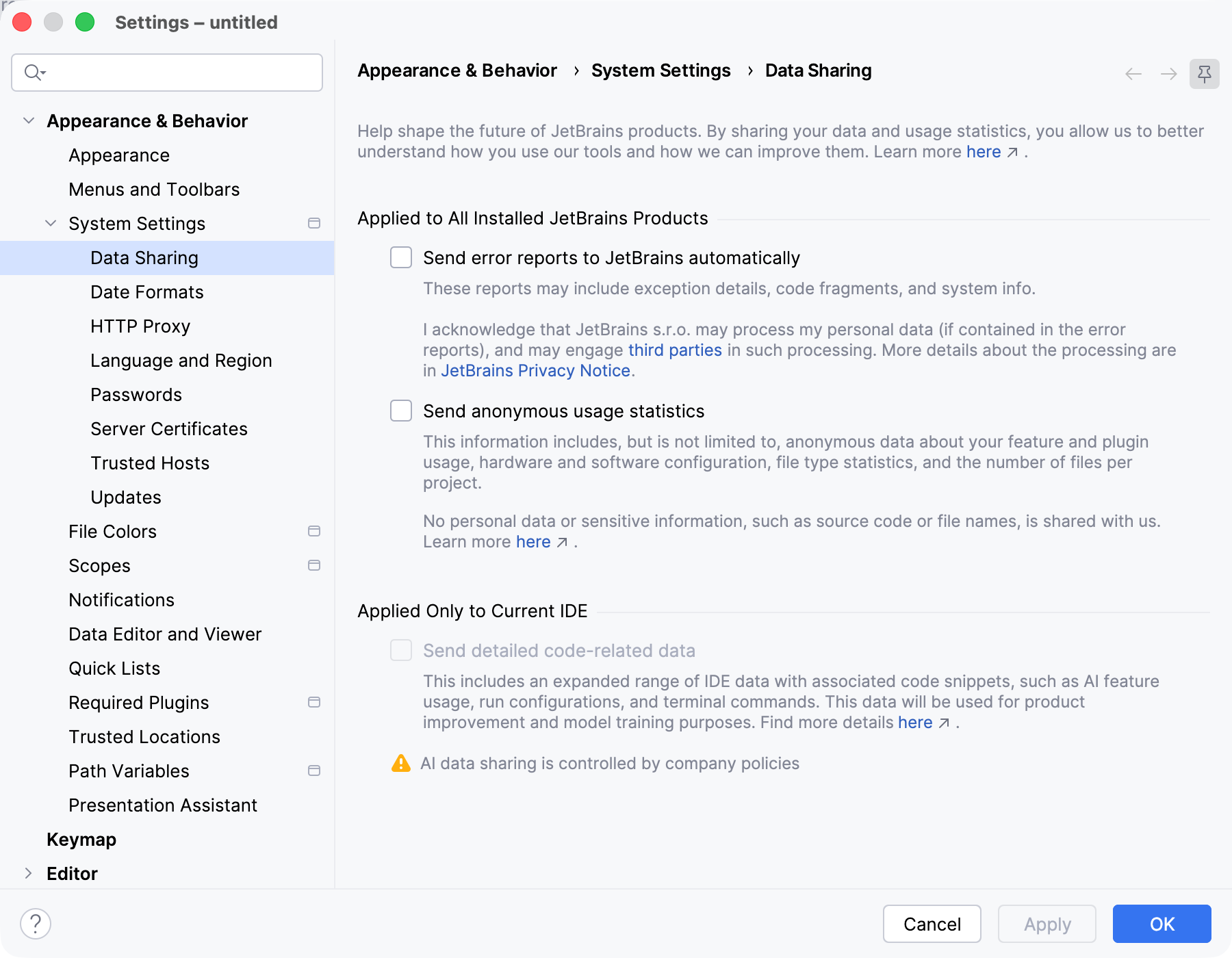 Data Sharing dialog: Release Data Sharing dialog: Release