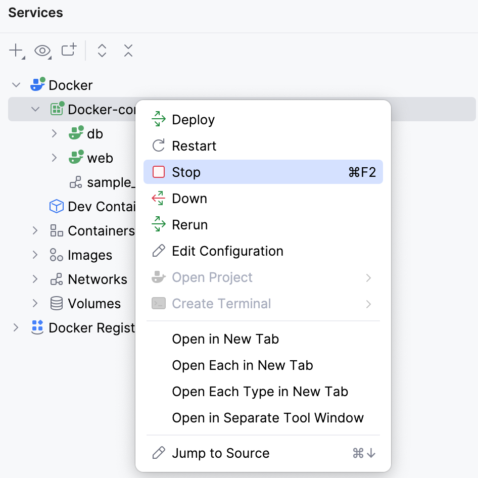 Docker Compose すべてのサービスを停止する
