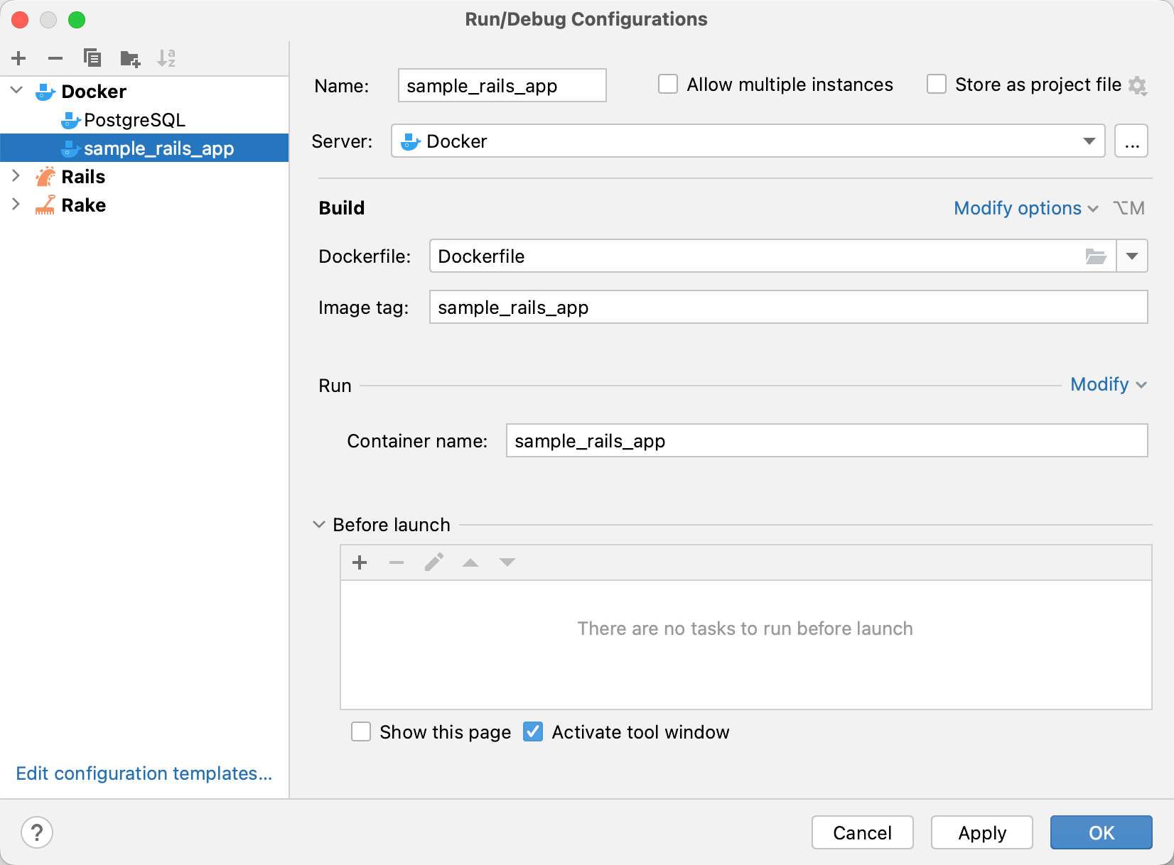 Dockerfile 実行構成ダイアログ Dockerfile 実行構成ダイアログ
