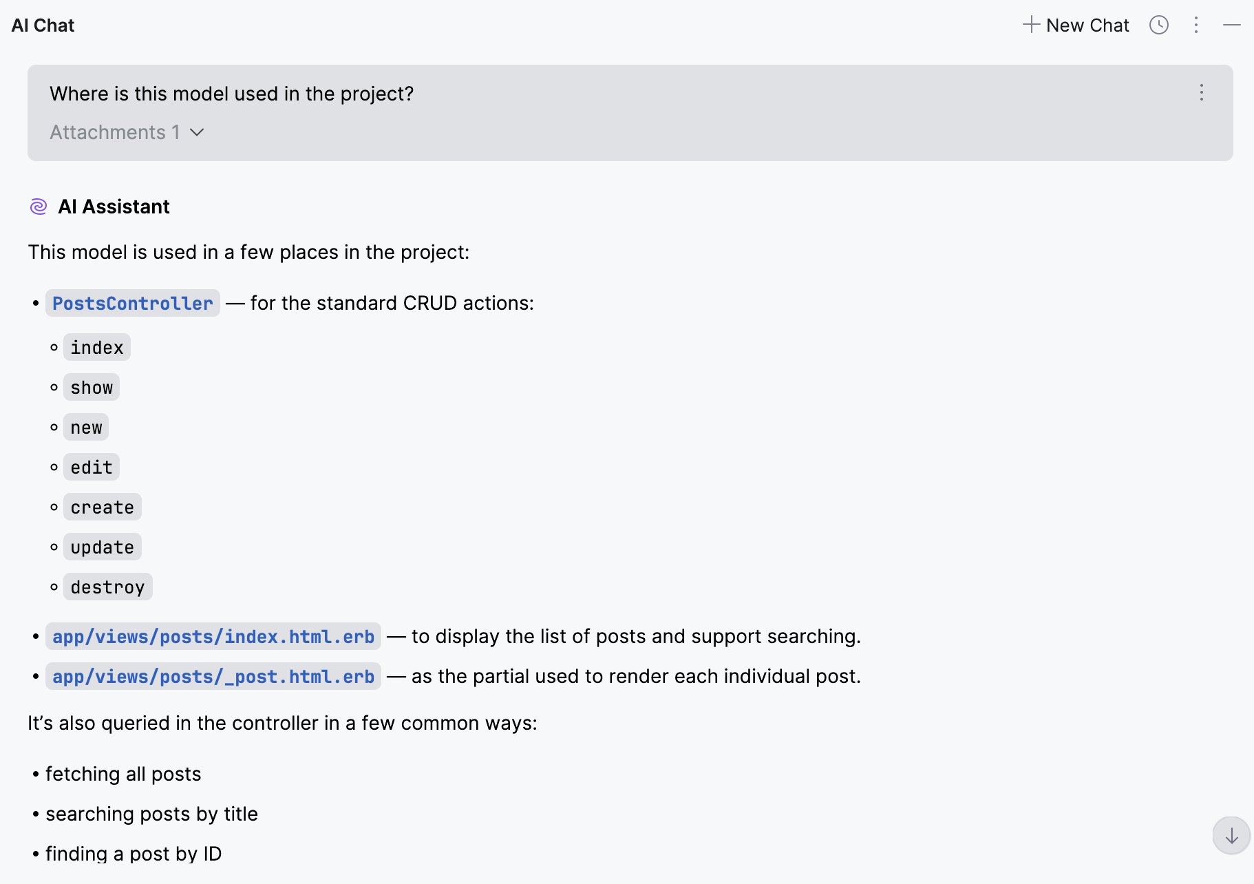 Reviewing related code in AI Chat response Reviewing related code in AI Chat response