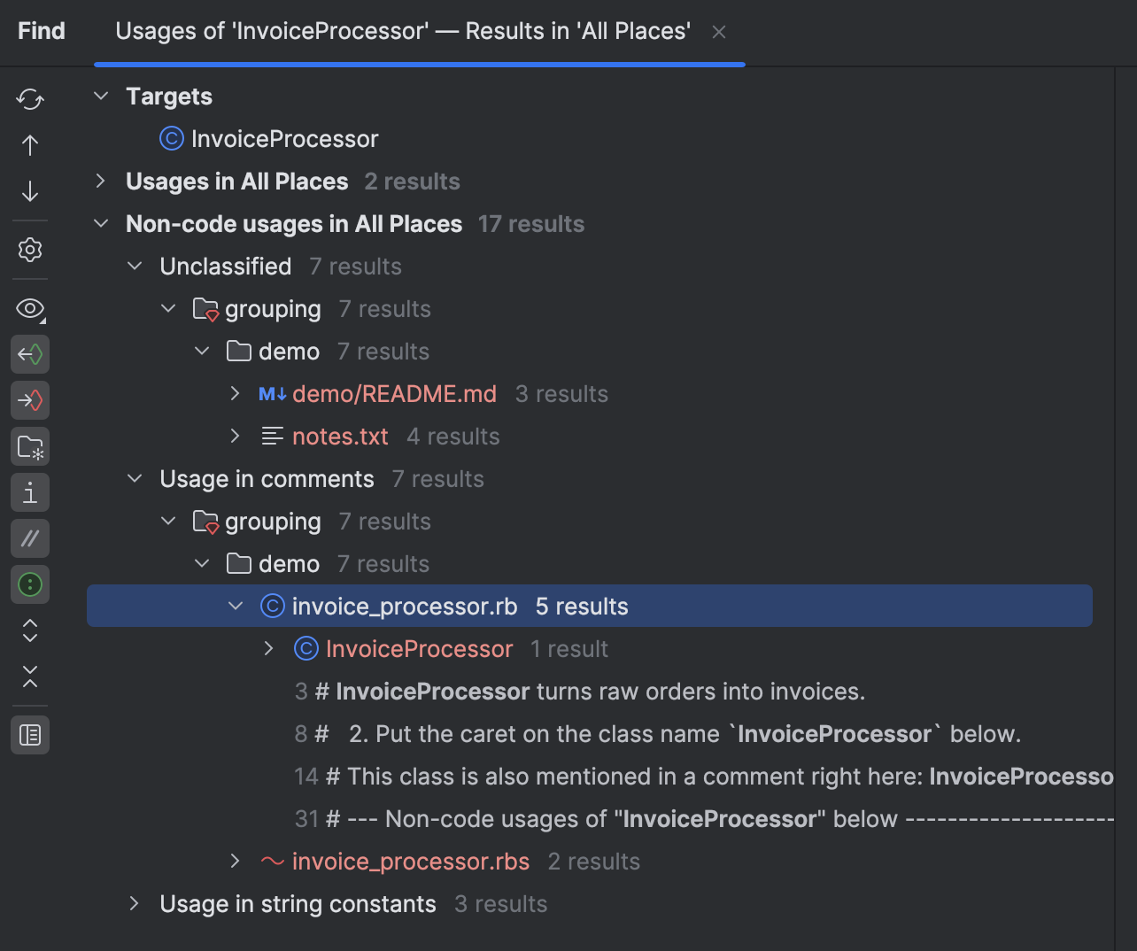 New Find Usages result view