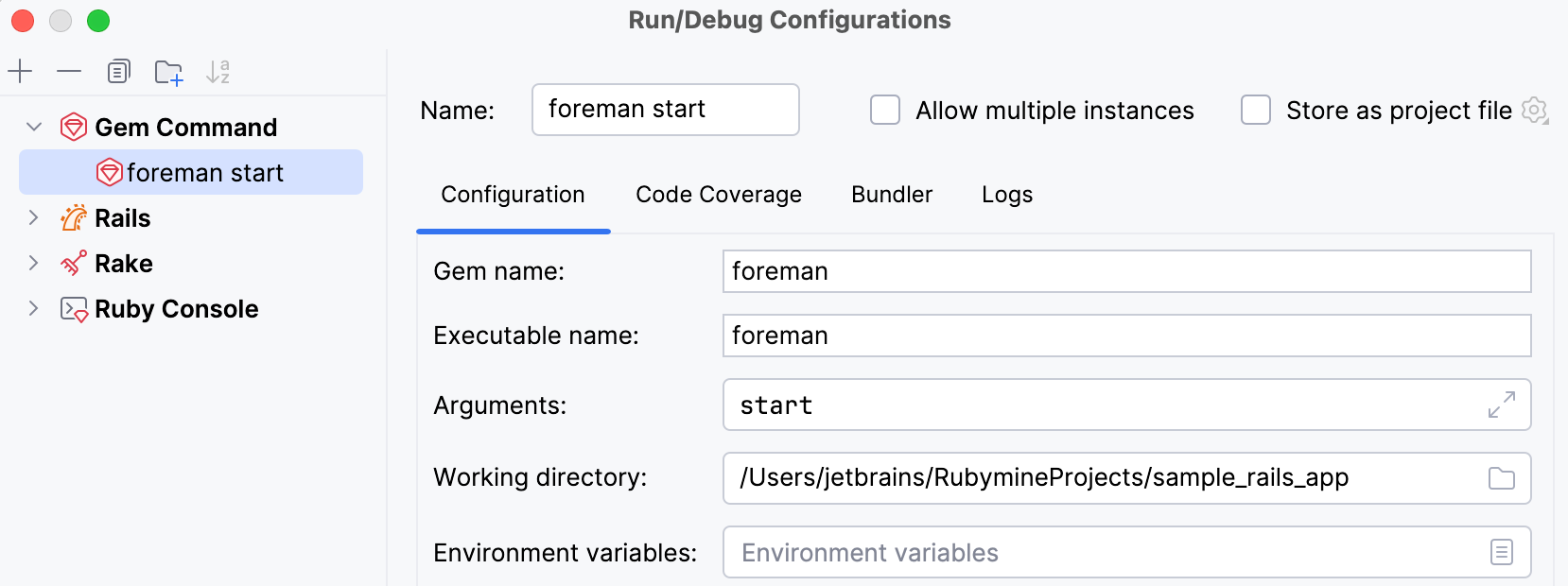 Foreman の実行 / デバッグ構成 Foreman の実行 / デバッグ構成