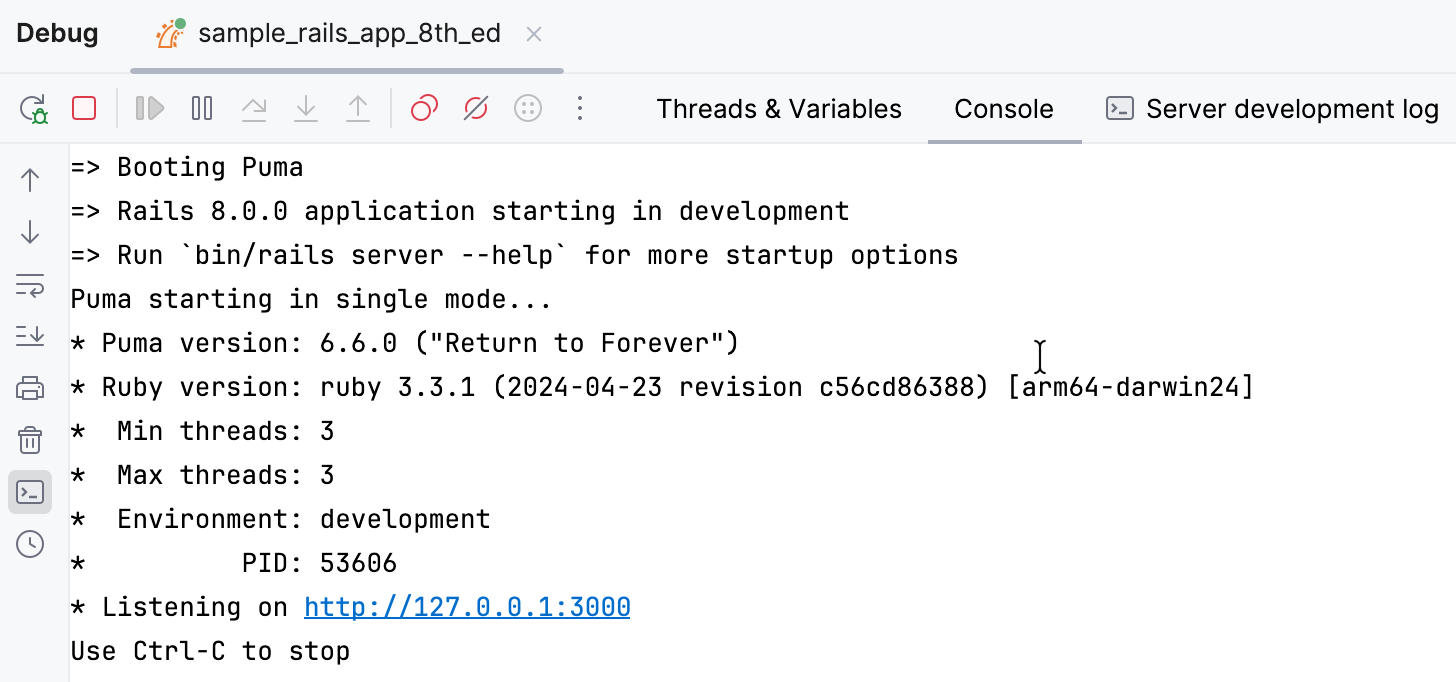 Debug console output