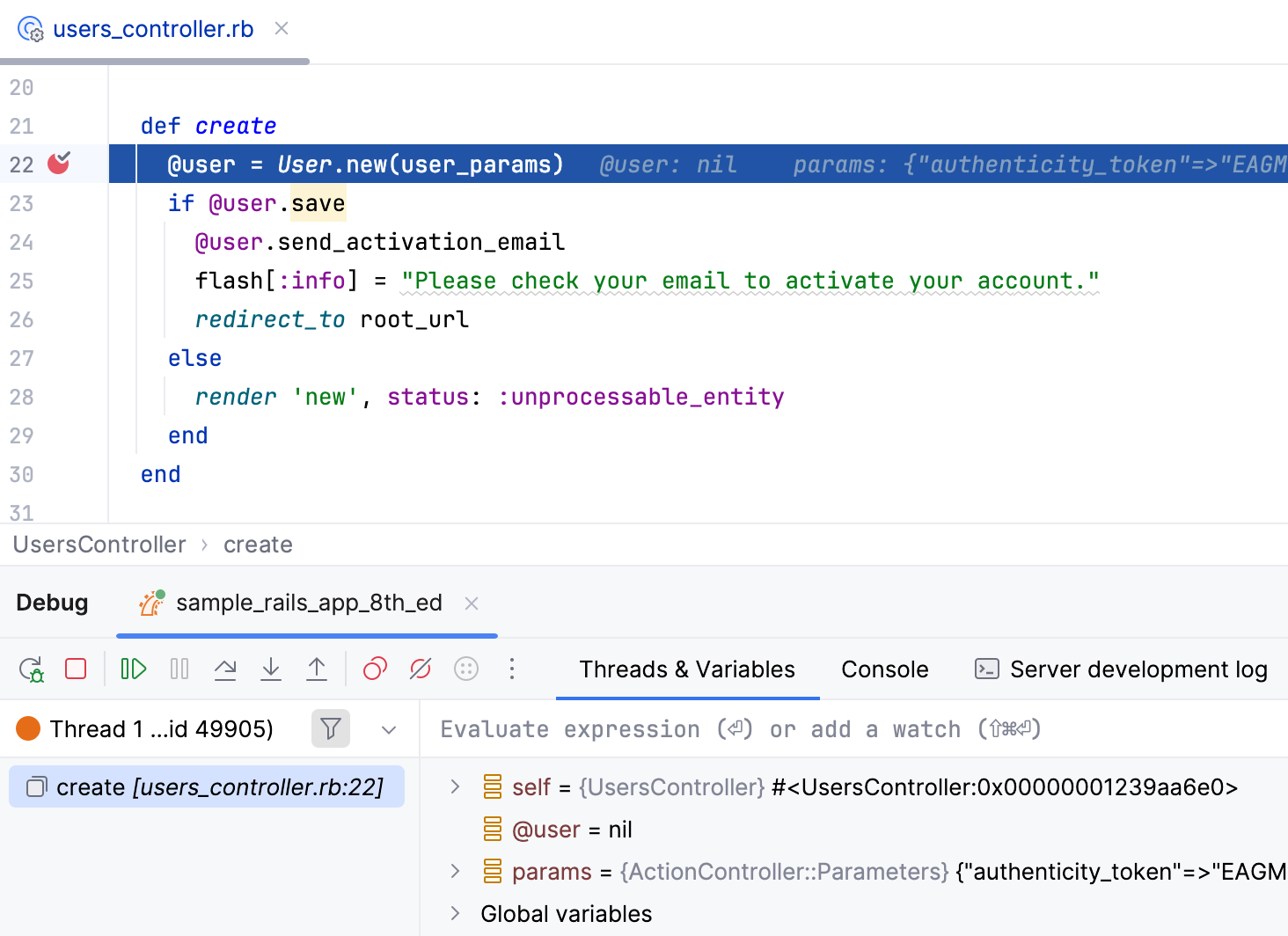 Stop on a breakpoint
