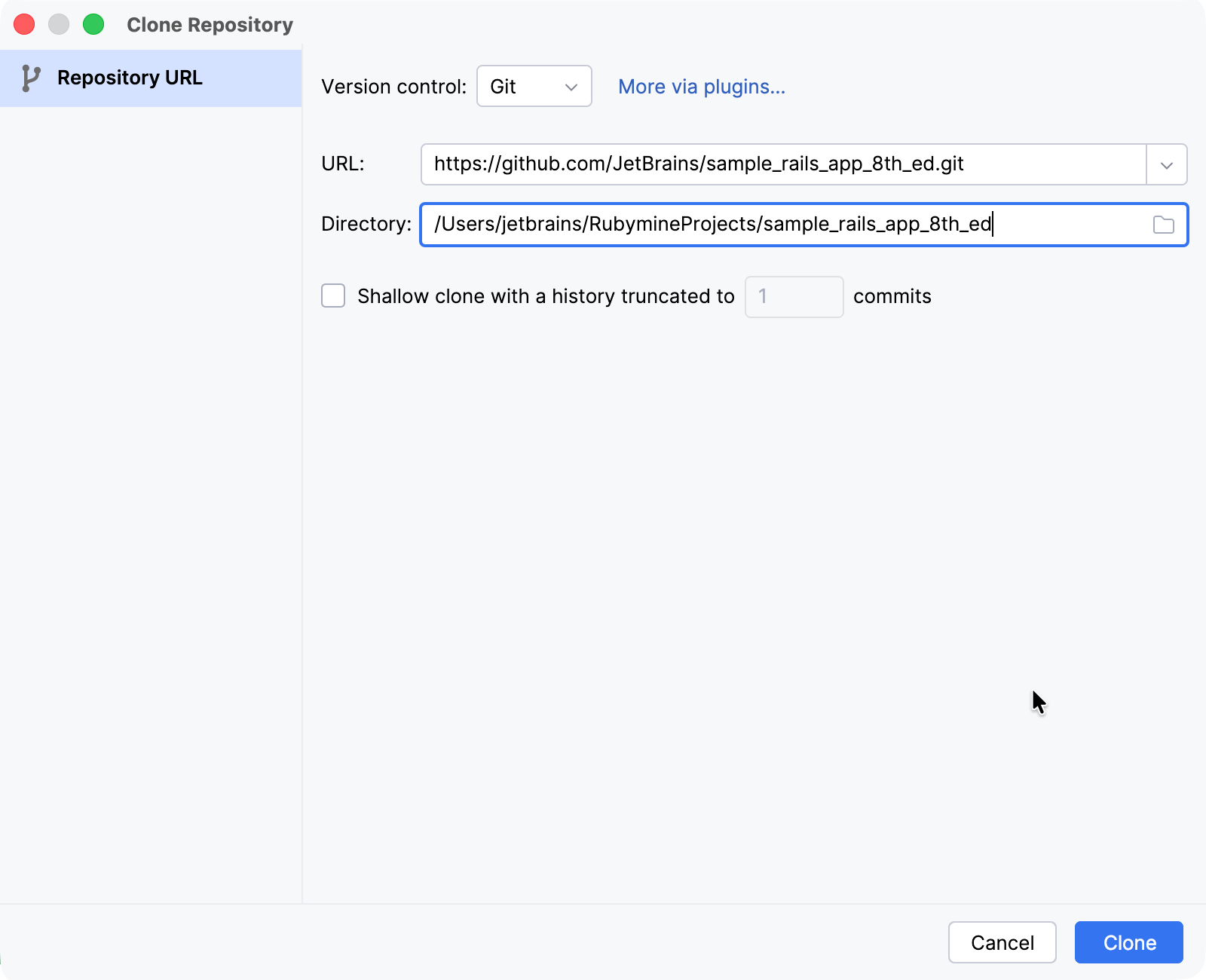 Clone Repository dialog