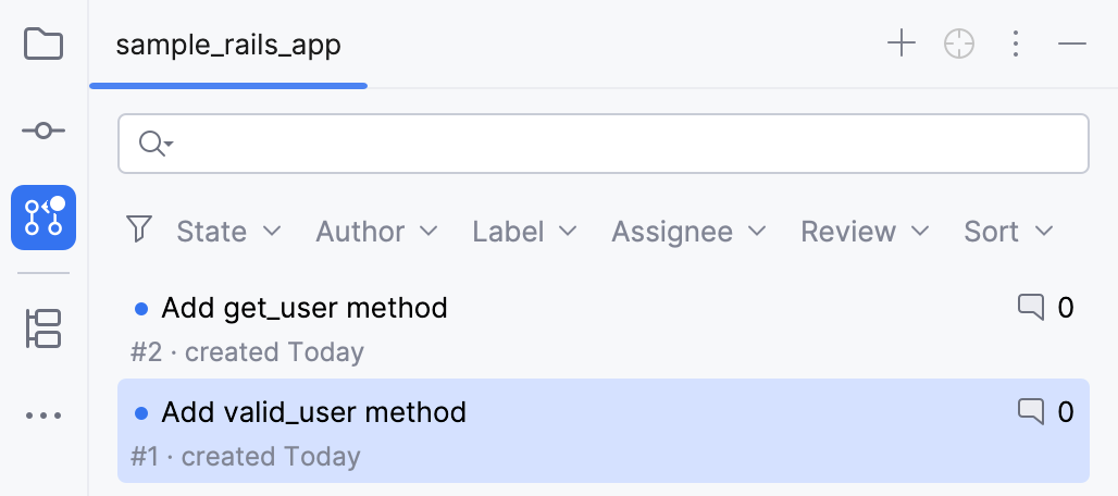 GitHub プルリクエストツールウィンドウ GitHub プルリクエストツールウィンドウ