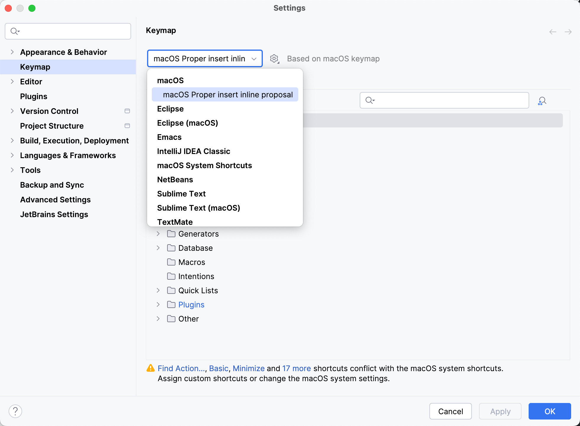 Keymap settings