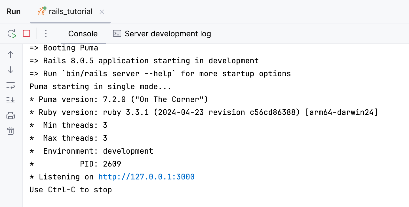 Rails server output