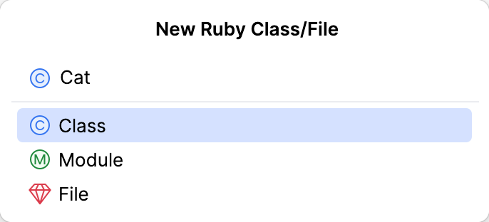 新しい Ruby ファイル/クラスダイアログ 新しい Ruby ファイル/クラスダイアログ