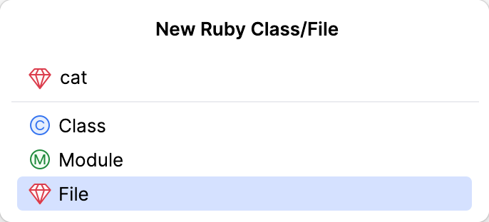 新しい Ruby ファイル/クラスダイアログ 新しい Ruby ファイル/クラスダイアログ