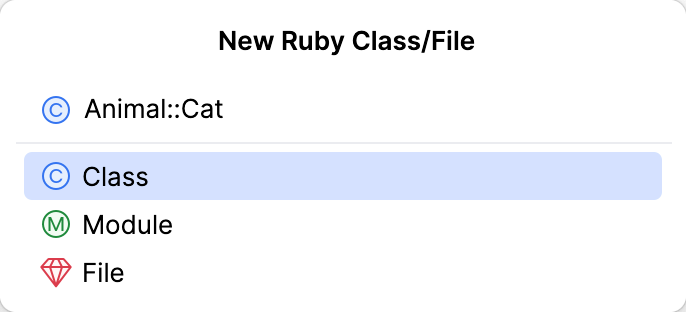 新しい Ruby ファイル/クラスダイアログ 新しい Ruby ファイル/クラスダイアログ