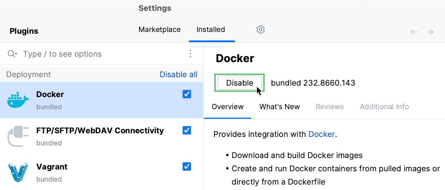 Disabling an installed plugin Disabling an installed plugin