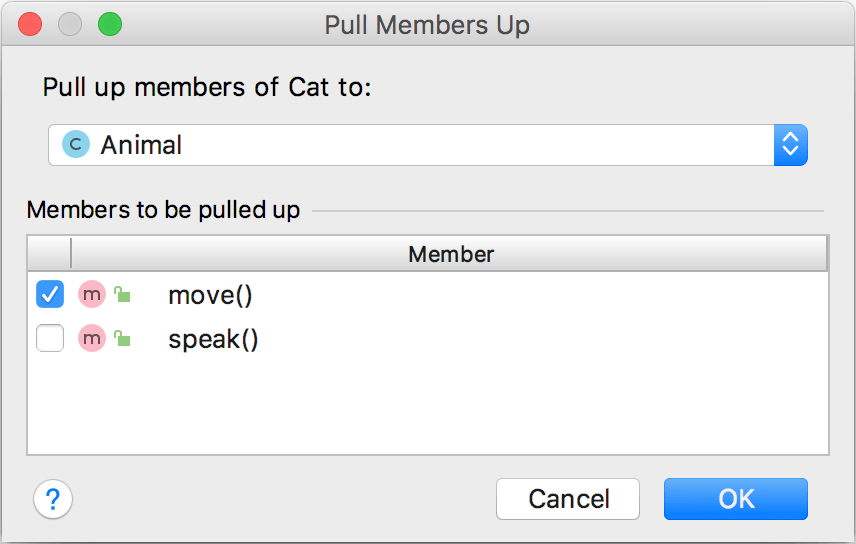 Pull Members Up dialog Pull Members Up dialog