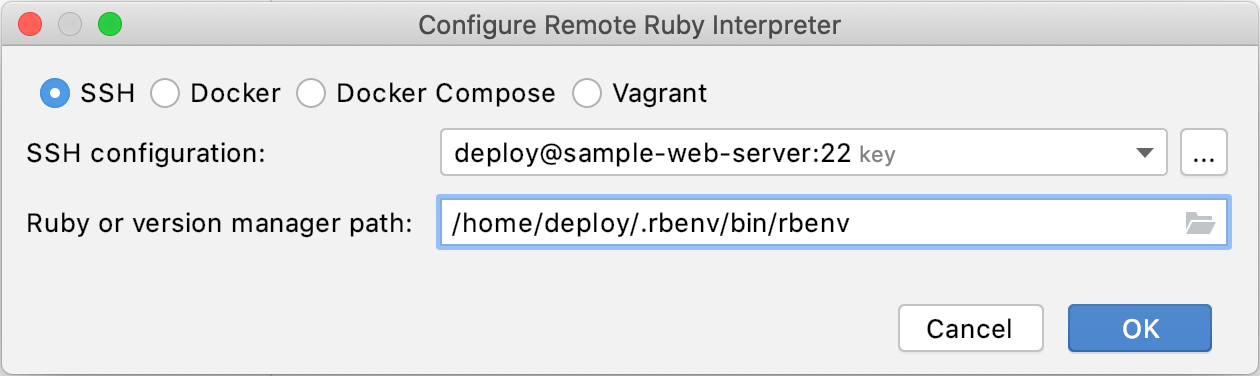 Configure remote ruby interpreter: SSH Configure remote ruby interpreter: SSH