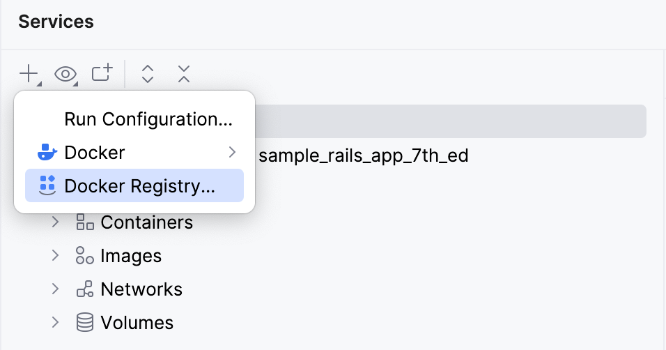 サービスツールウィンドウ - Docker レジストリを追加 サービスツールウィンドウ - Docker レジストリを追加