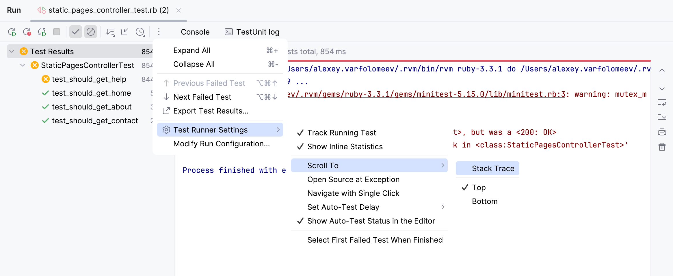 Test runner options Test runner options