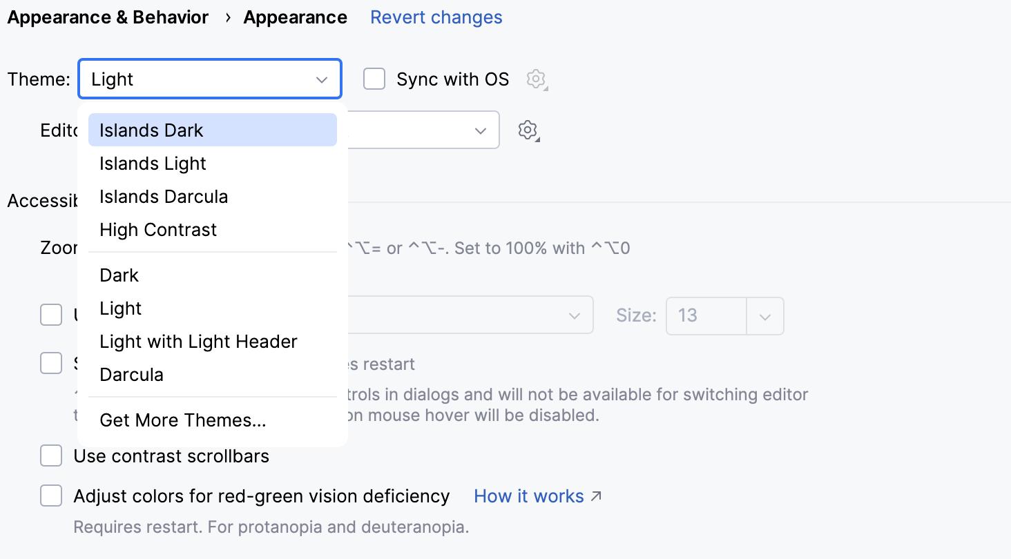 Settings | Appearance & Behavior | Appearance Settings | Appearance & Behavior | Appearance