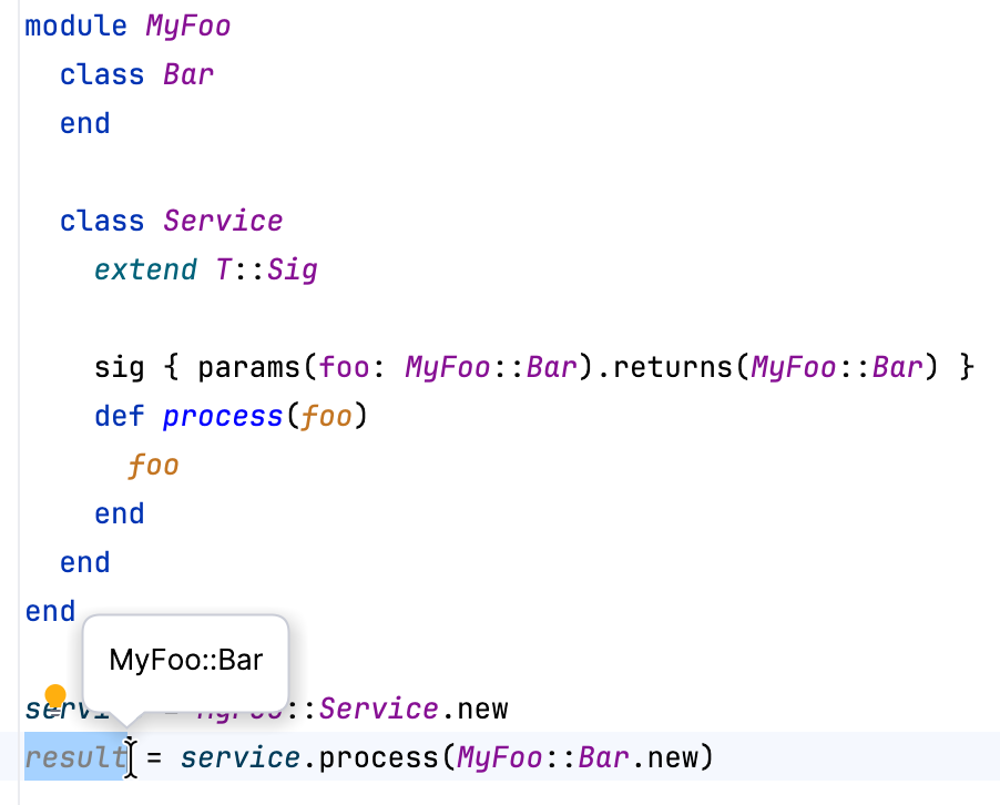 Viewing type information from an inline Sorbet signature