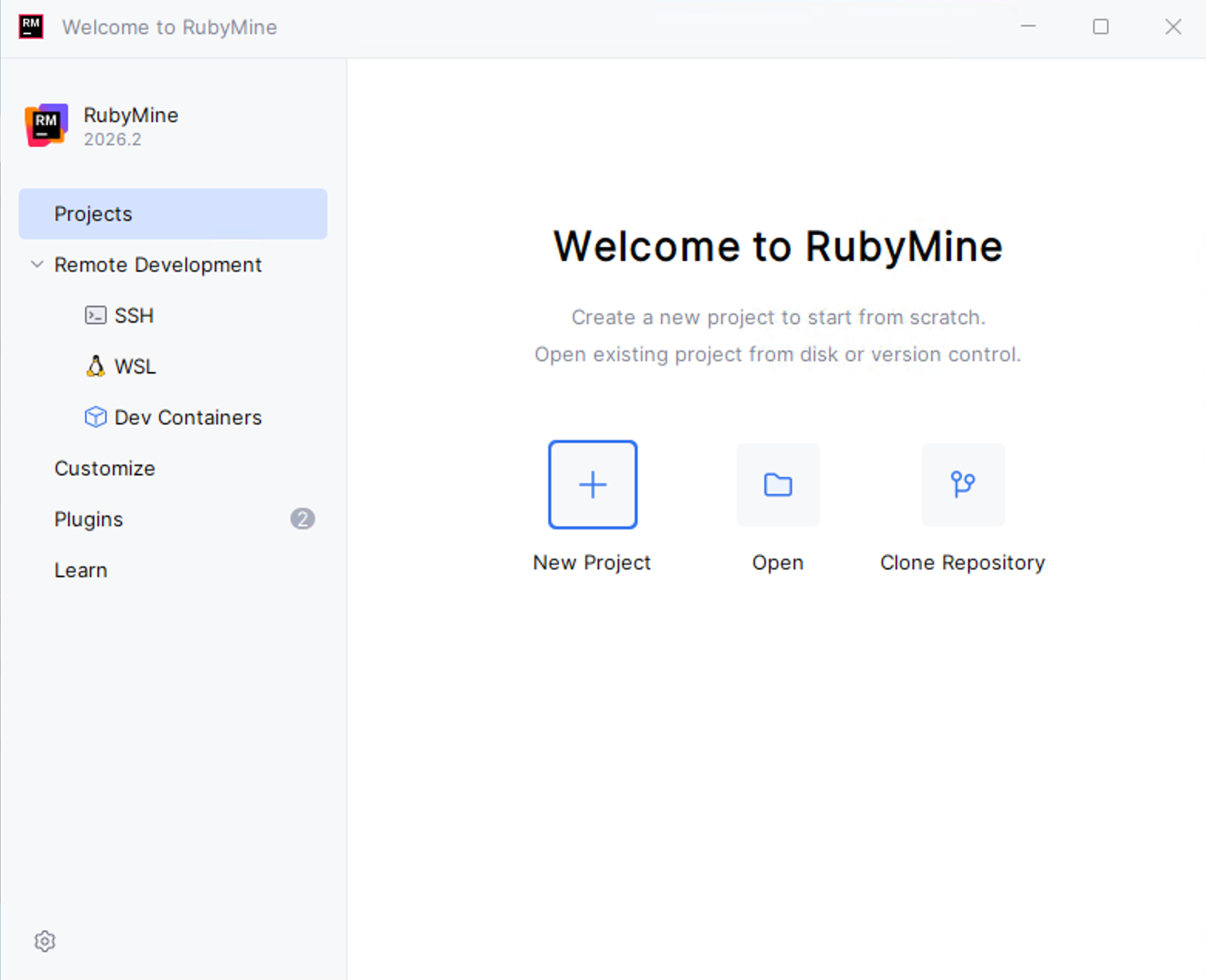 Create a project in WSL: Welcome screen Create a project in WSL: Welcome screen
