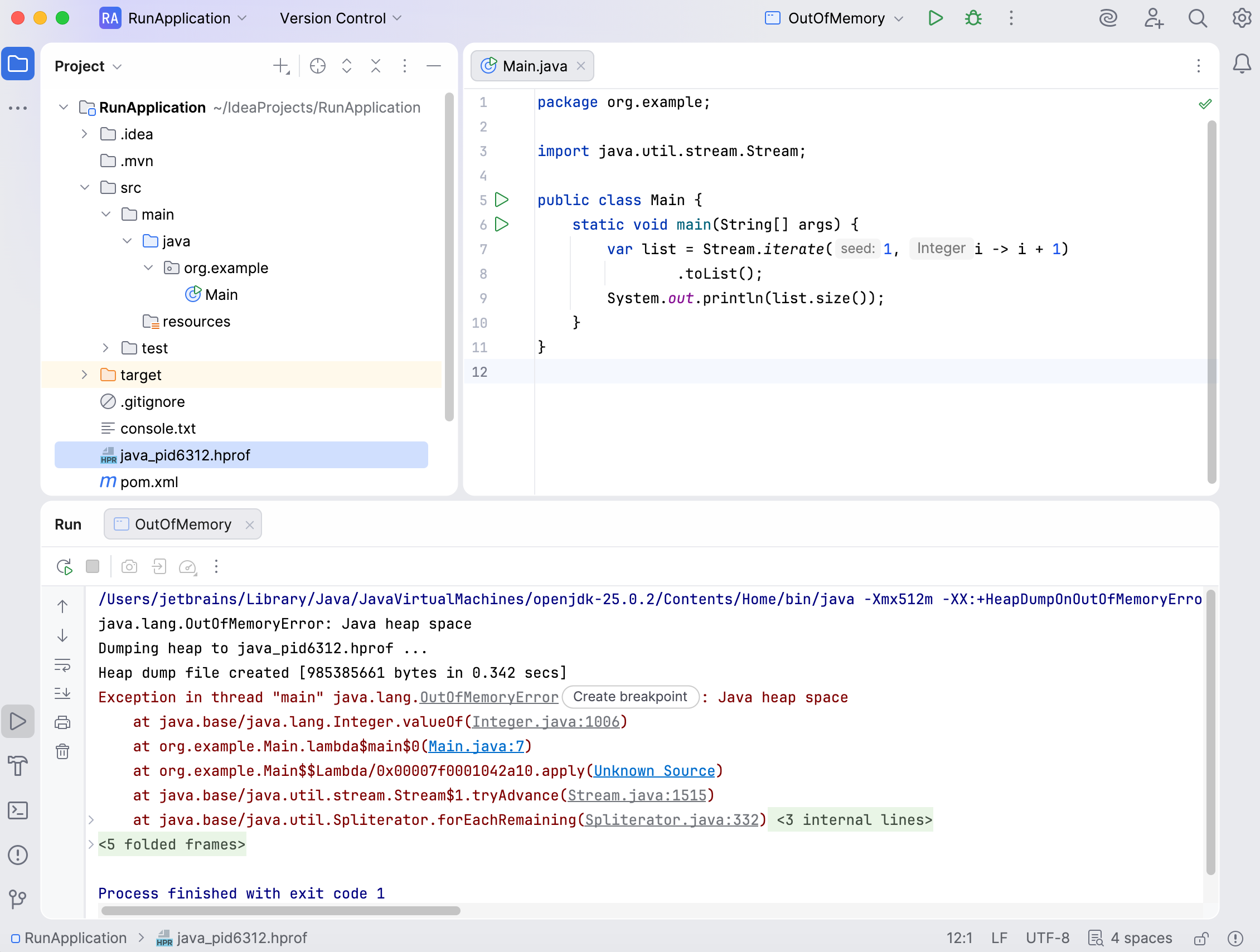 .hprof file has been created .hprof file has been created