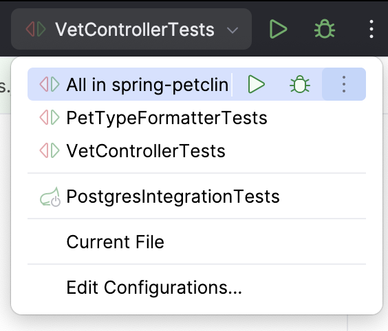 Running a run/debug configuration for tests Running a run/debug configuration for tests