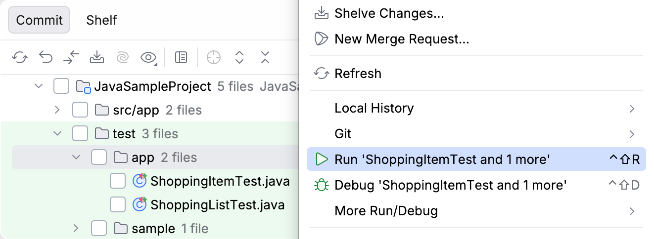Run action in the context menu of the Commit tool window Run action in the context menu of the Commit tool window