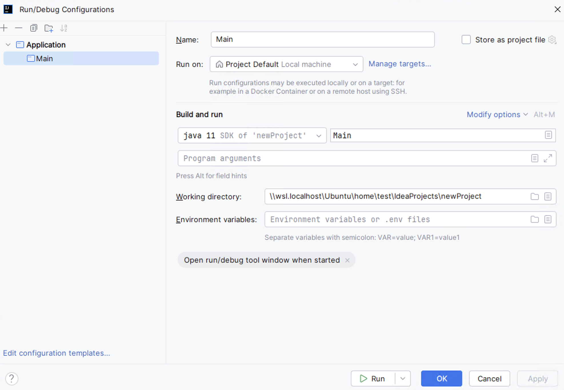 Run configuration