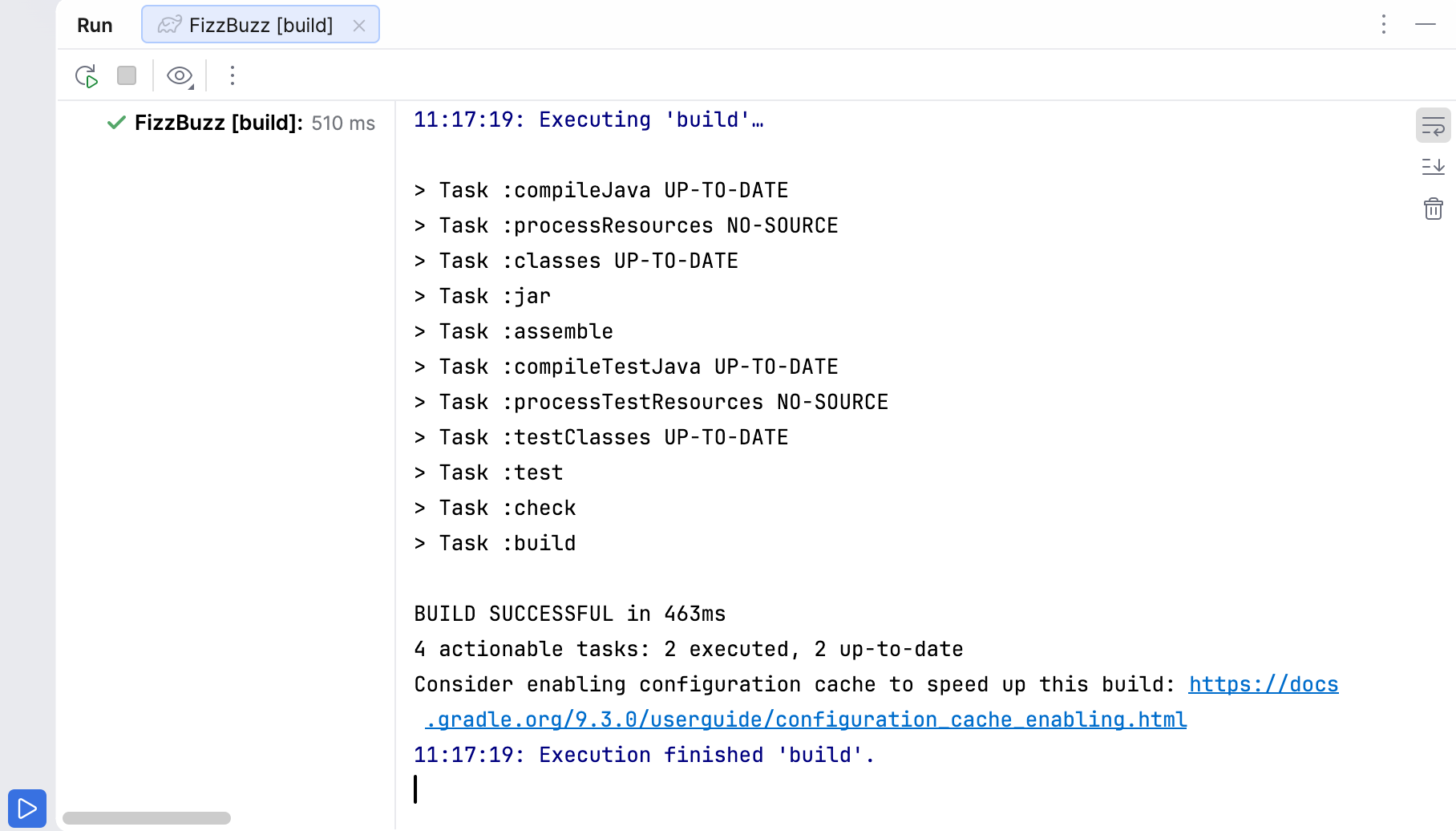Run tool window: build task Run tool window: build task