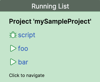 A list of running applications A list of running applications