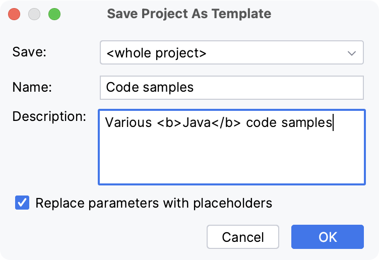 Saving a project as a template Saving a project as a template