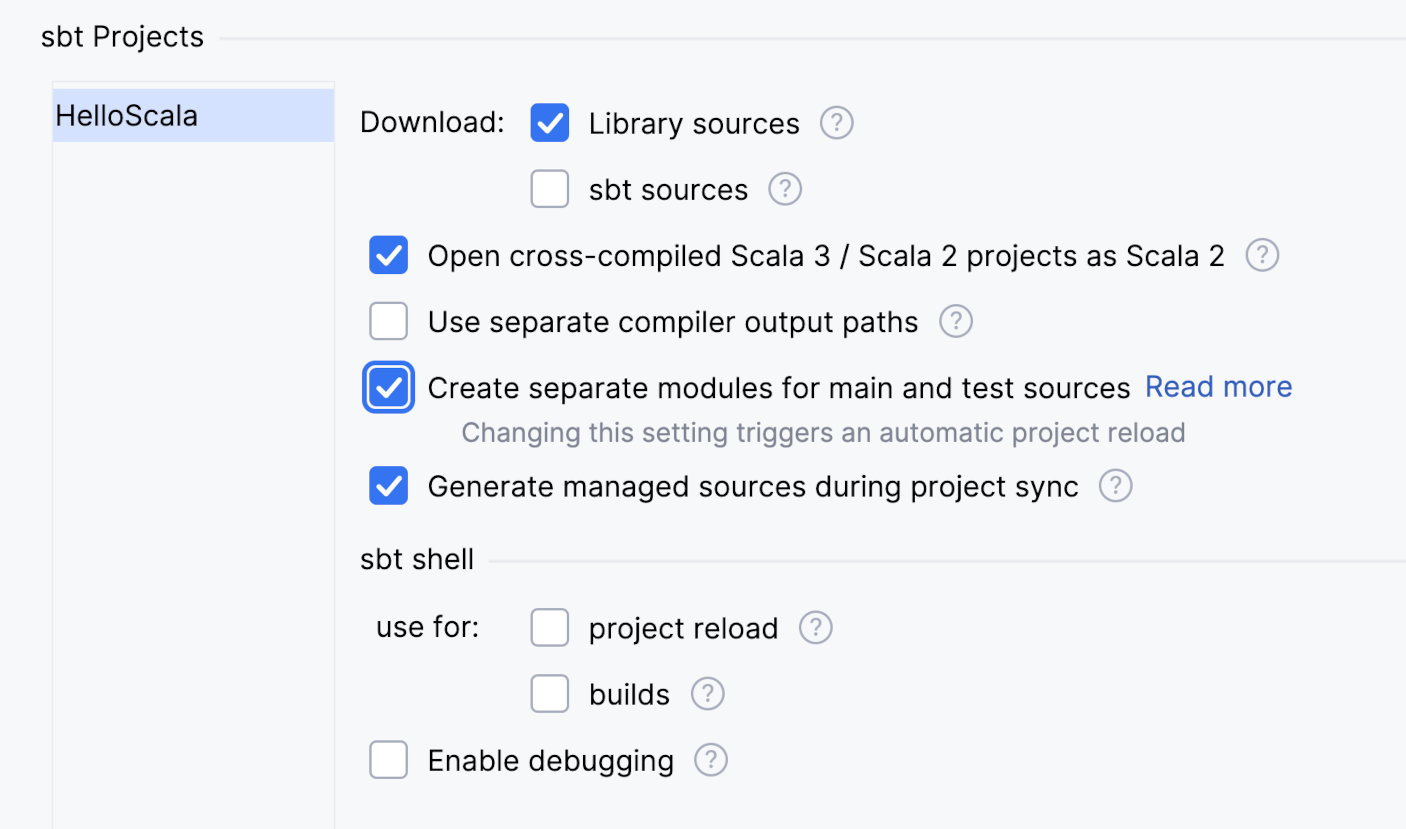 Create separate modules for main and test sources Create separate modules for main and test sources