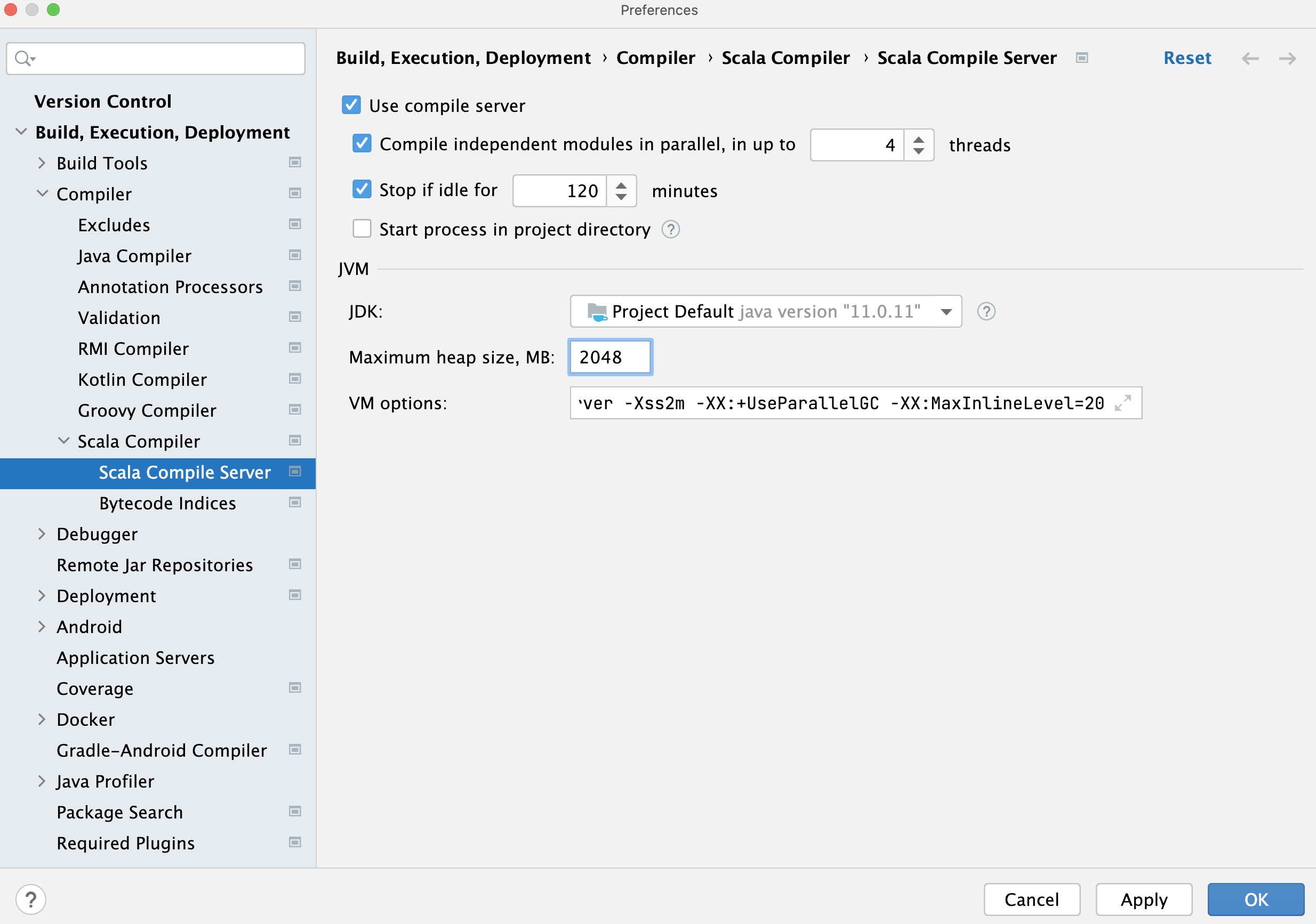 Scala server settings Scala server settings