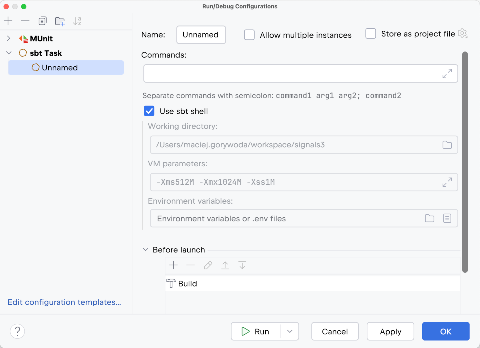 Run/Debug Configuration sbt Task Run/Debug Configuration sbt Task