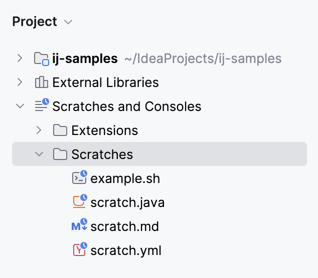 Scratch files in the Project tool window Scratch files in the Project tool window
