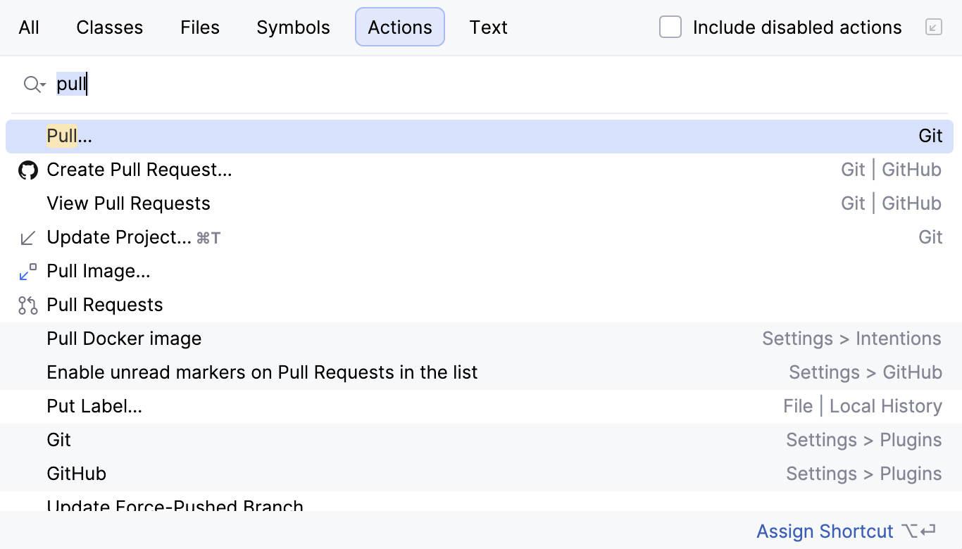 the Search Everywhere window: Pull action the Search Everywhere window: Pull action