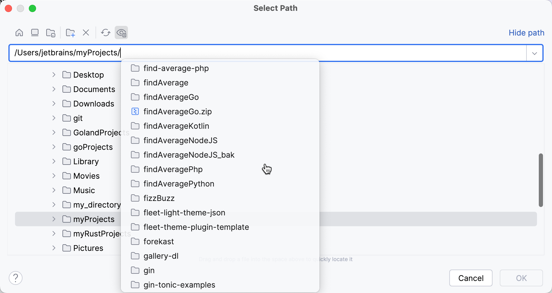 the Select Path dialog